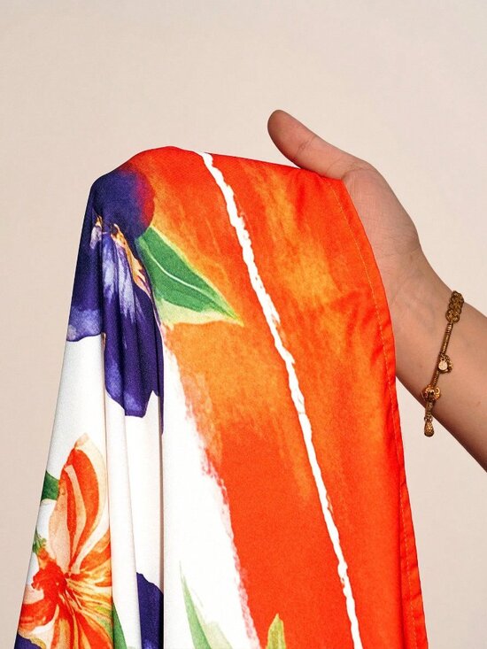 White Sexy Women's Plant-Print Suspender Wrap Dress - Picture 7 of 7